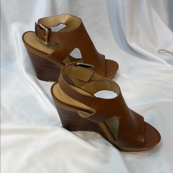 MICHAEL KORS, Josephine, Brown Leather Wedge Sandals, women, Sling Back, 9.5M - Picture 9 of 13